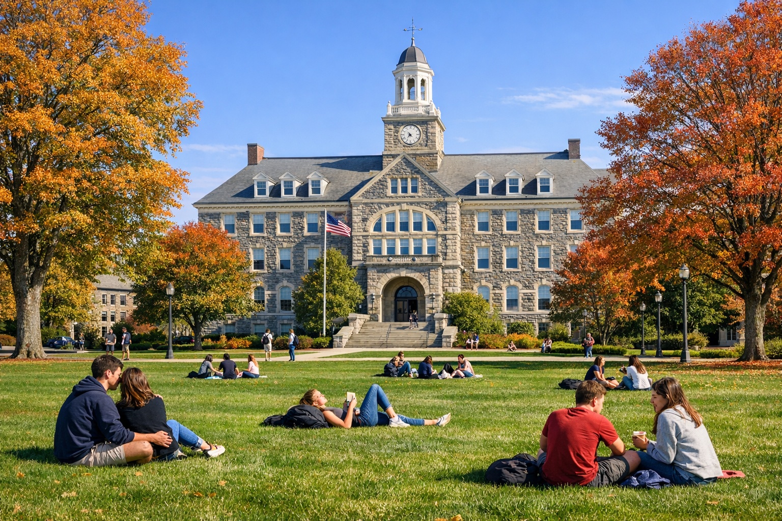 University of Rhode Island Kingston campus quad with historic buildings